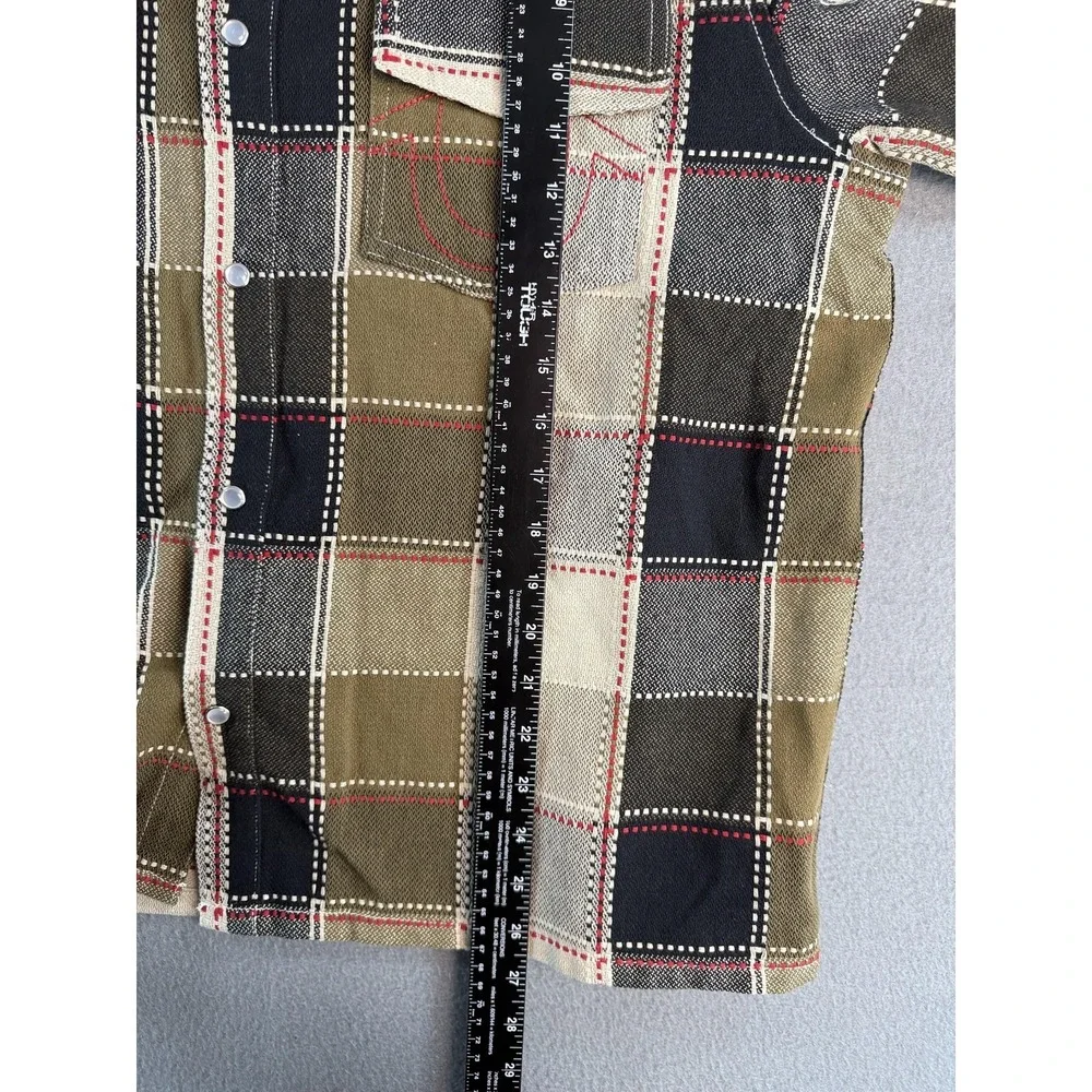True Religion Shirt Mens Medium Plaid Western Pearl Snap Button Up Casual